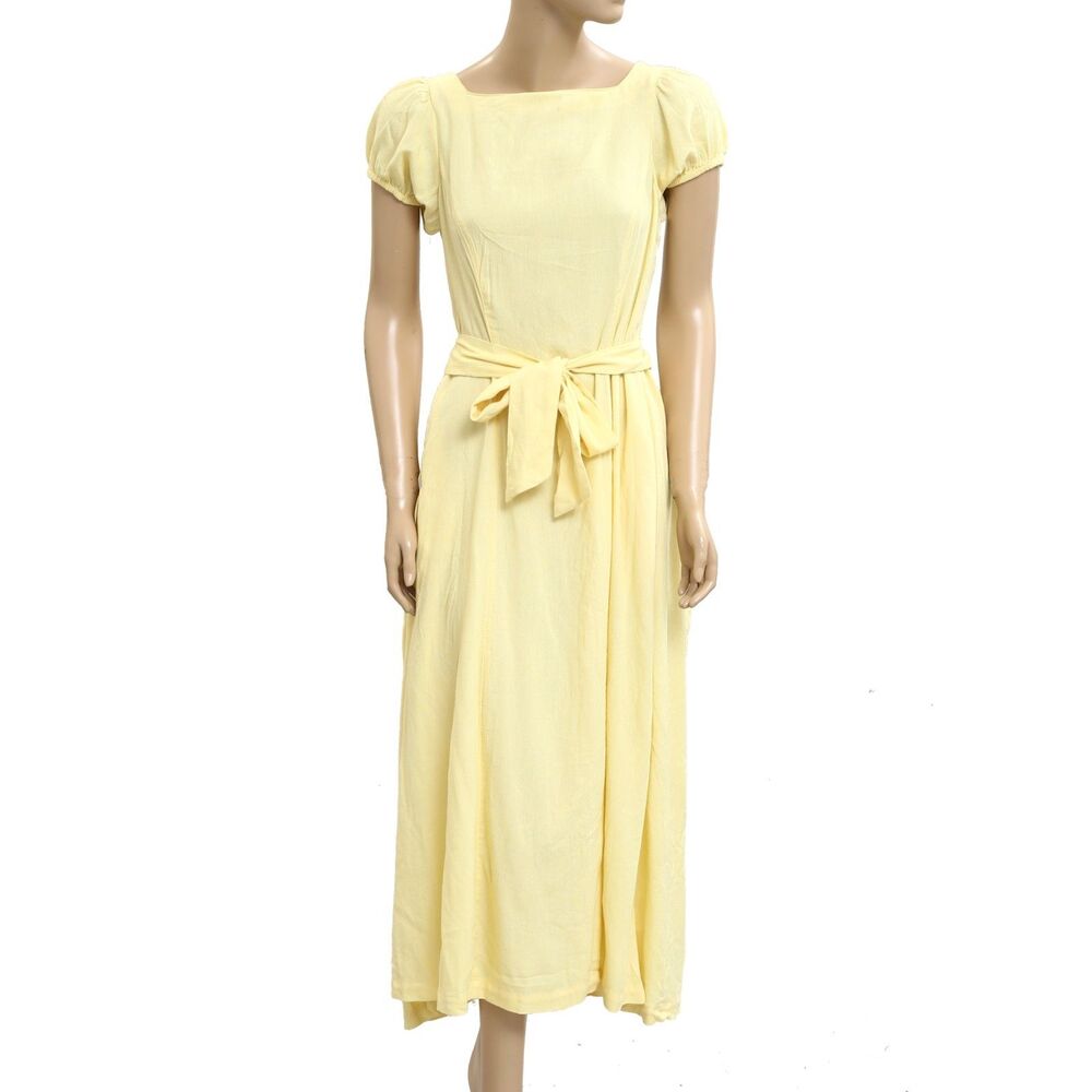 Free People Fre-est Jackie Midi Dress Puffed Sleeve Open Back Yellow S 283614